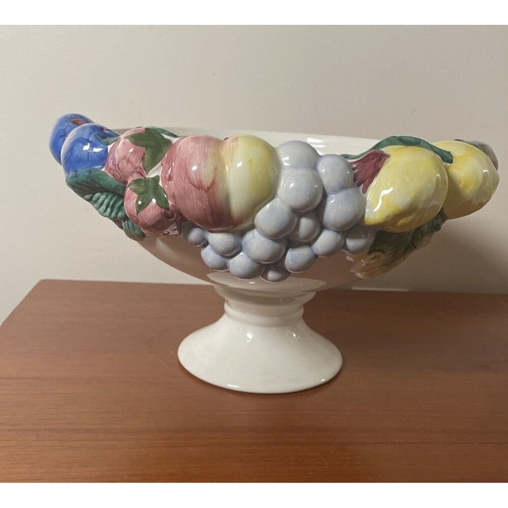 Vintage footed Majolica fruit bowl Hand painted Portugal 564 Numbered